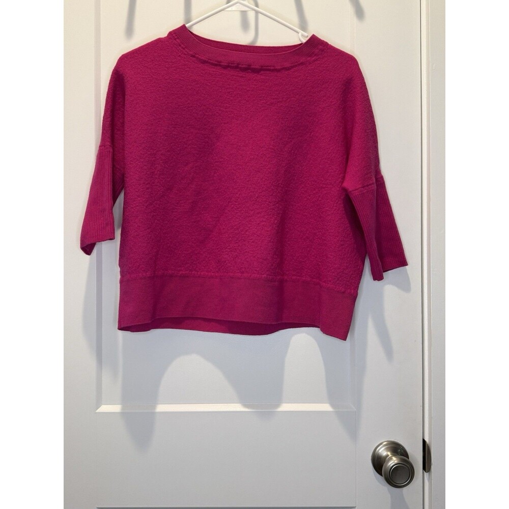 Anthropologie Women's Hot Pink Wool Top Knit Pullover Sweater 3/4 Sleeve Medium